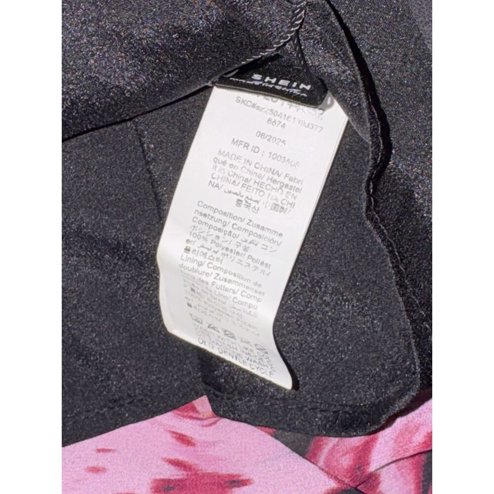 SHEIN BAE Curve NWT Black Pink Floral Ruched Midi Dress Cowl Neck Bodycon Party - Picture 7 of 11